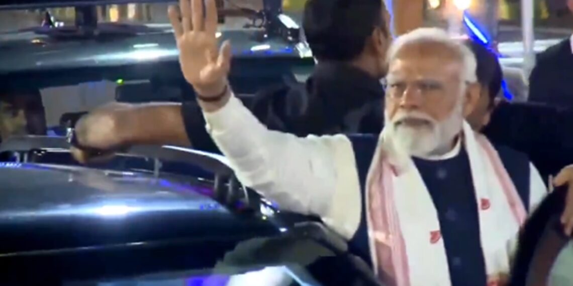 Guwahati’s GS Road painted saffron as PM Modi makes grand entry