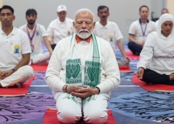 PM Modi does it again! Assamese Gamosa wows at Yoga Day celebrations in Kashmir