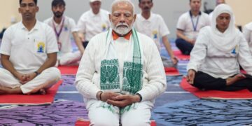 PM Modi does it again! Assamese Gamosa wows at Yoga Day celebrations in Kashmir