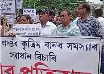 Protest erupts in Guwahati over chronic urban flooding, over 300 protesters hit streets of Rukminigaon