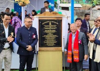 Meghalaya Deputy CM Prestone Tynsong with Nongpoh MLA Mayral Born Syiem and other officials during the foundation laying ceremony