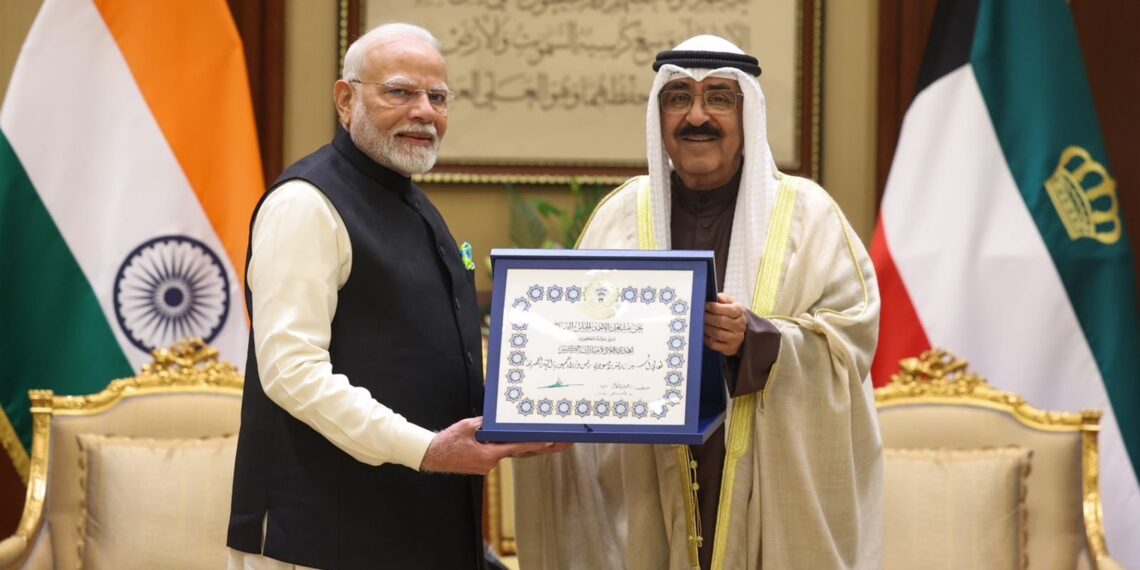 Prime Minister Narendra Modi and His Highness the Amir of Kuwait, Sheikh Meshal Al-Ahmad Al-Jaber Al Sabah (PMOIndia/X)