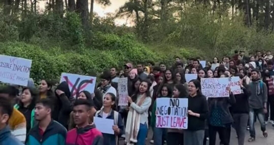 A file photo of students protesting on NEHU Shillong campus (nehu_eastern_hill_university/Instagram)