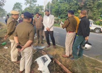 Officials inspect the accident site