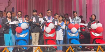 Students received scooters as part of the 12 Days of Development in Assam