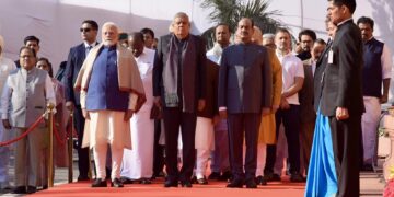 Vice President Jagdeep Dhankhar, Prime Minister Narendra Modi along with MPs and Union Ministers pays tribute to the 2001 Parliament attack victims (VPIndia/X)