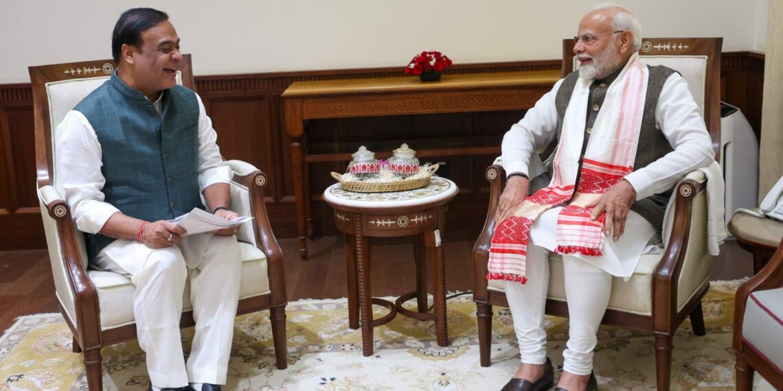 Assam Chief Minister Himanta Biswa Sarma meets Prime Minister Narendra Modi in New Delhi on Monday