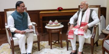 Assam Chief Minister Himanta Biswa Sarma meets Prime Minister Narendra Modi in New Delhi on Monday