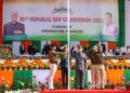 Arunachal Pradesh Governor Lt Gen K T Parnaik (Retd) salutes the national flag during R-Day celebration