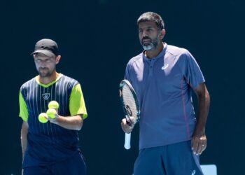 Rohan Bopanna and Nicolas Barrientos at the Australian Open men's doubles match (IndTennisDaily/X)