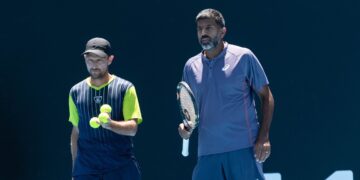 Rohan Bopanna and Nicolas Barrientos at the Australian Open men's doubles match (IndTennisDaily/X)