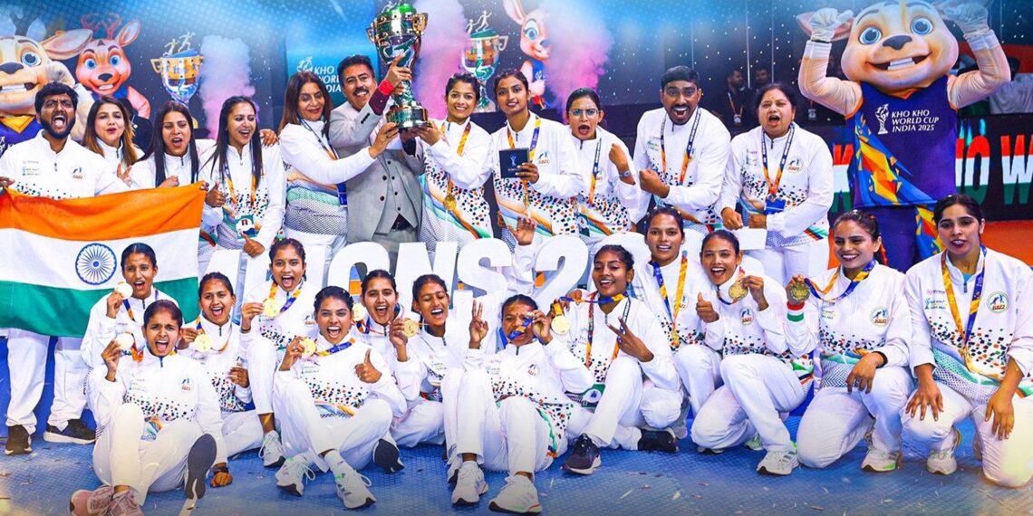 Indian women's team after winning the Kho Kho World Cup title (kkwcindia/X)