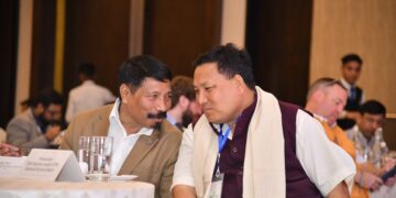 BTC chief Pramod Boro and Cabinet Minister Atul Bora at the Advantage Assam 2.0 (PramodBoroBTR/X)