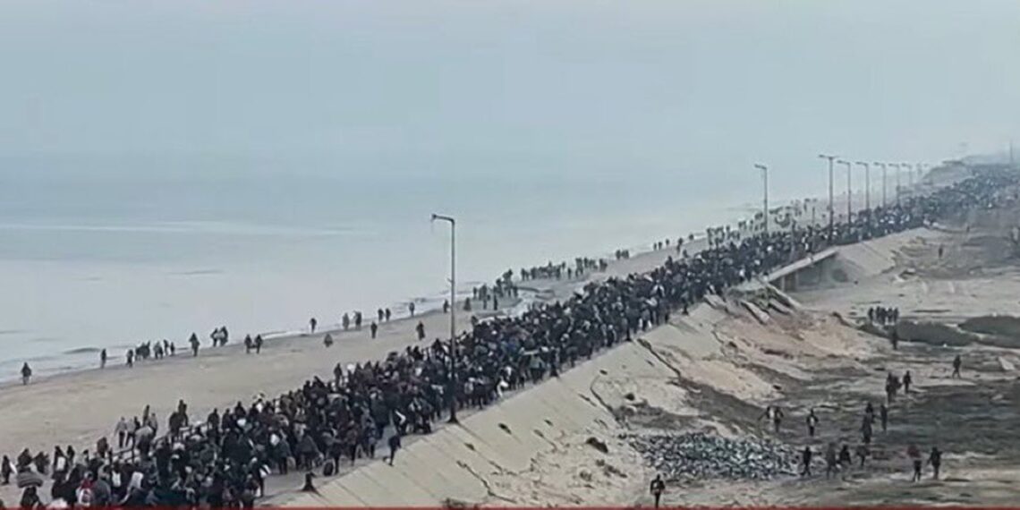 A file photo of Palestinians returning to North Gaza (AssalRad/X)