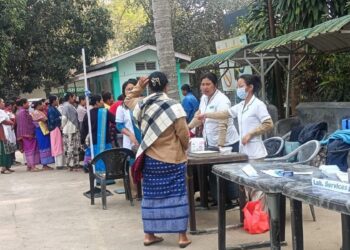 Women in Resubelpara, attend the health camp