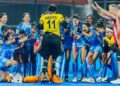 Indian women hockey team celebrates after defeating the Netherlands on Tuesday (TheHockeyIndia/X)