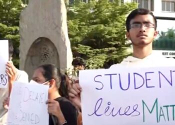 A file photo of students protest the death of KIIT student, Prakriti Lamsal