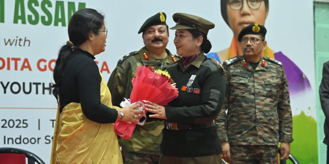 Assam Sports Minister Nandita Garlosa felicitates an NCC cadet