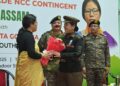Assam Sports Minister Nandita Garlosa felicitates an NCC cadet