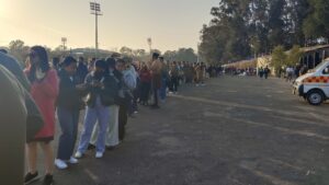 A long queue in JN Stadium, Polo Grounds in Shillong