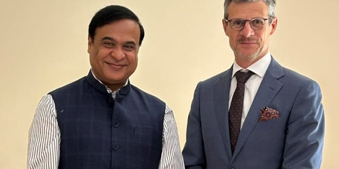Assam Chief Minister Himanta Biswa Sarma met with European Union Ambassador to India, Herve Delphin, on Wednesday (himantabiswa/X)