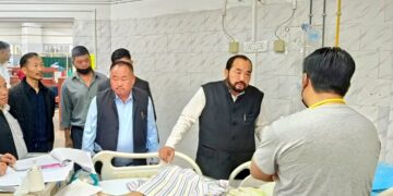 Nagaland Deputy CM Yanthungo Patton visits the injured persons in Kohima hospital on Monday (YanthungoPatton/X)