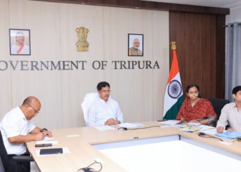 Tripura CM Manik Saha during the virtual meeting (DrManikSaha2/X)