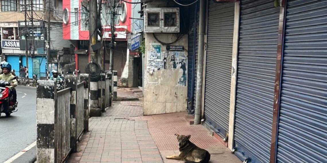 Shops remain closed in Police Bazar, Shillong on Monday