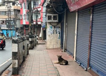 Shops remain closed in Police Bazar, Shillong on Monday