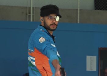Vijayveer Sidhu secured India’s fourth gold medal at the ISSF World Cup (SportsArena1234/X)