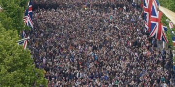 Thousands of people gathered near Buckingham Palace and around the Houses of Parliament on Monday (X)