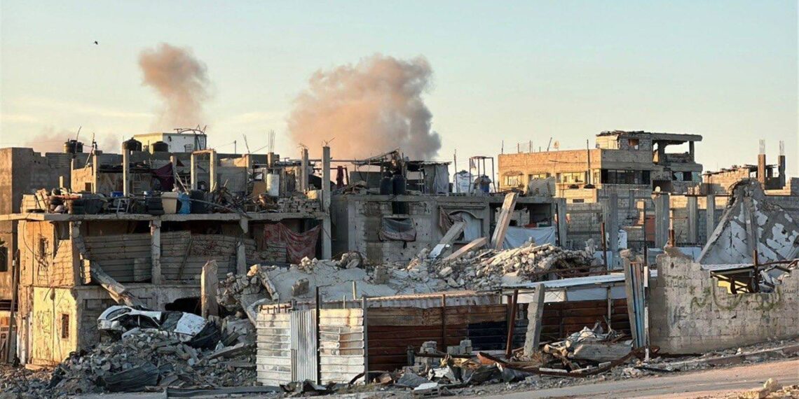 Homes destroyed in an airstrike in Khan Younis, southern Gaza Strip (redsarah99/X)
