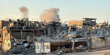 Homes destroyed in an airstrike in Khan Younis, southern Gaza Strip (redsarah99/X)