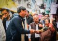 CM Conrad K Sangma and his deputy, Prestone Tynsong, interact with locals at Iewduh on Monday