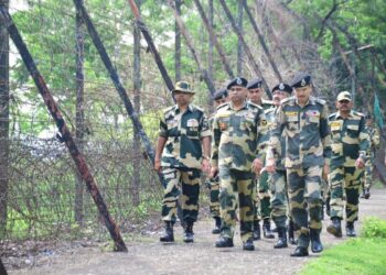 File photo of BSF Meghalaya IG O.P. Upadhyay reviewing the border area in Bholaganj Sector (BSF_Meghalaya/X)