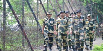 File photo of BSF Meghalaya IG O.P. Upadhyay reviewing the border area in Bholaganj Sector (BSF_Meghalaya/X)