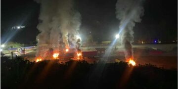 Meghalaya: Irate mob torches 15 Star Cement trucks after fatal road accident in East Jaintia Hills