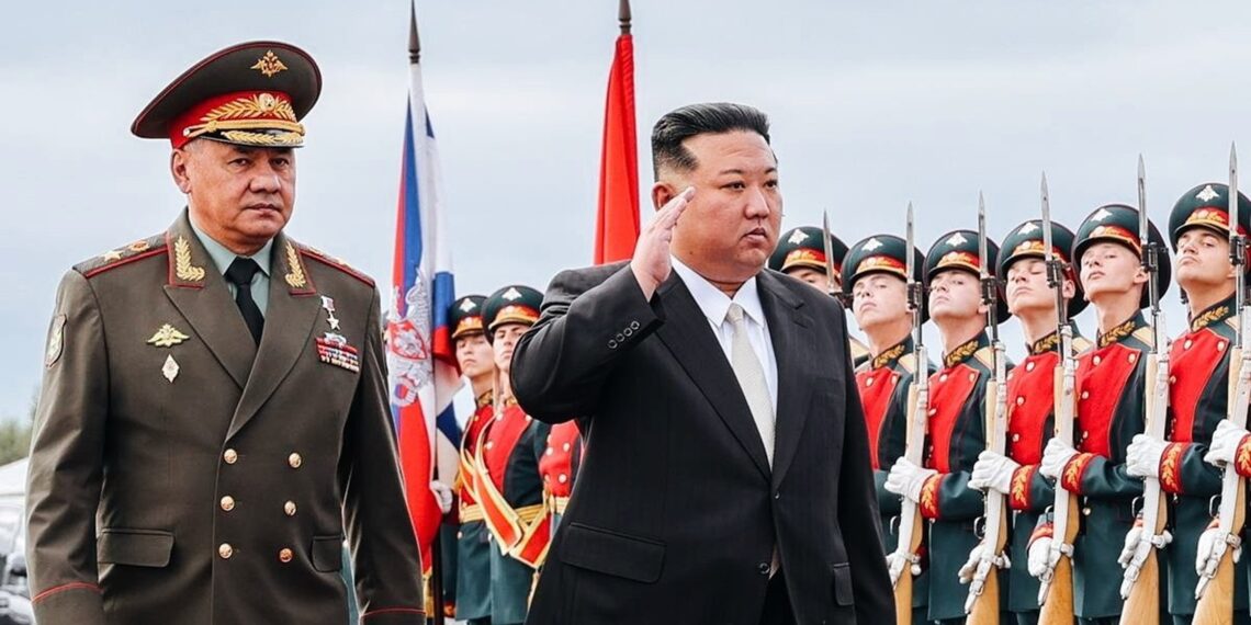 Secretary of Russia’s Security Council Sergei Shoigu and North Koran leader Kim Jong Un (X)
