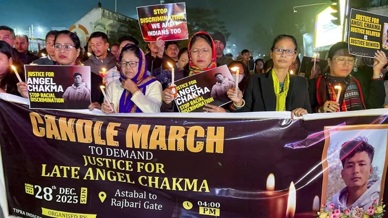 Northeast students hold candlelight march in Dehradun seeking justice for Tripura student